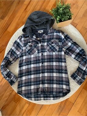 Men’s Plaid  Hooded Flannel Shirt